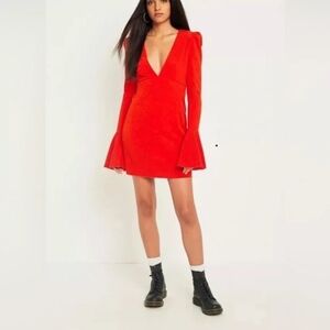 Nwt Free People Red Plunge Bell Sleeve Dress